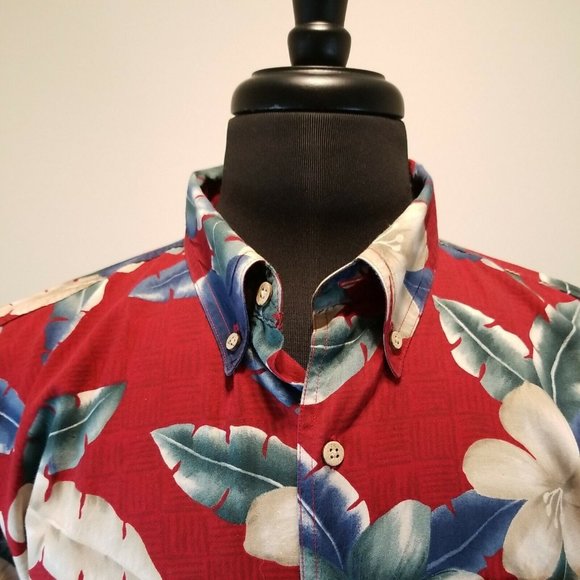 Chaps Casual Short Sleeve Shirt Mens Large Hawaiian Vacation Camp Red Relaxed - Picture 4 of 10